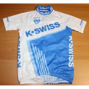 Womens K-Swiss Cycling Biking Jersey Top Shirt Medium Blue White 3 Back Pockets